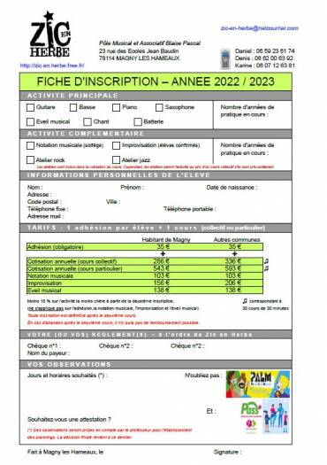 Fiche d'inscription