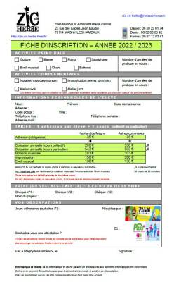 Fiche d'inscription