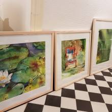 Installation de l'exposition Eaux et Lavis