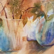 Installation de l'exposition Eaux et Lavis