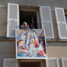 Installation de l'exposition Aqua Aquabon Aquarelle