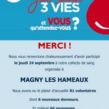Remerciements pour avoir participé à la collecte du jeudi 24 septembre 2020