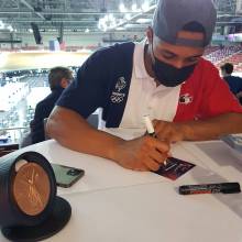 Florian Grengbo, médaillé de bronze de vitesse par équipe aux Jeux Olympiques de Tokyo