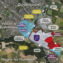 Carte avec les zones rouges et bleues