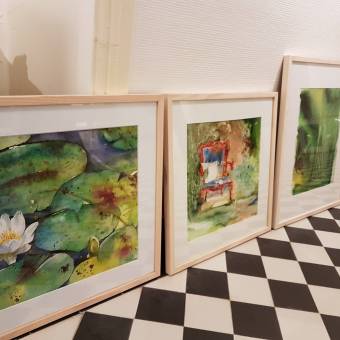 Installation de l'exposition Eaux et Lavis